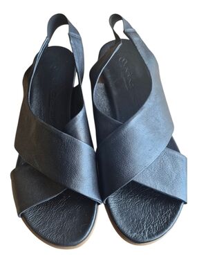 Unity in Diversity Black Crisscross Leather Slingback Sandals